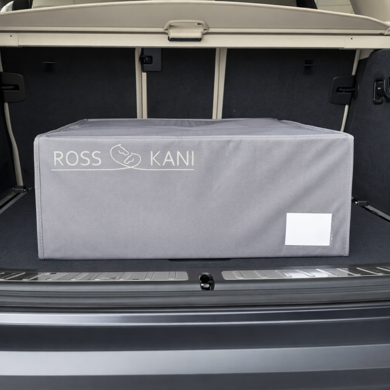 Stabile ROSS KANI Aufbewahrungsbox für 5 Schabracken im Kofferraum eines Autos - Schutz vor Staub und Schmutz der Schabracken, einfache Ordnung.